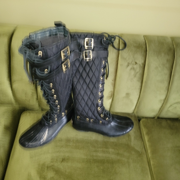 Misses Sz 9M Albatross Black Quilted Lace Up Buckles Sperry Top-sider Boots - Picture 2 of 10